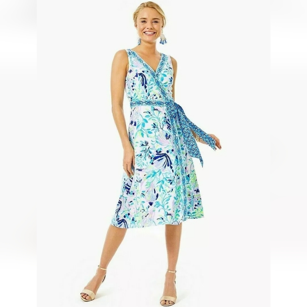 Lilly Pulitzer Shaylee Midi Dress Shell Beach Size 14 NWT Vacation Cruise